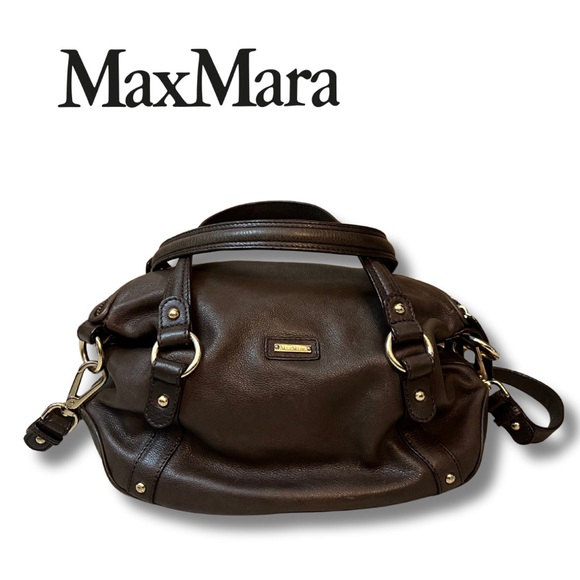MaxMara Brown Leather Hobo Bag w/ Zip Closure & Detachable Strap - Picture 1 of 17
